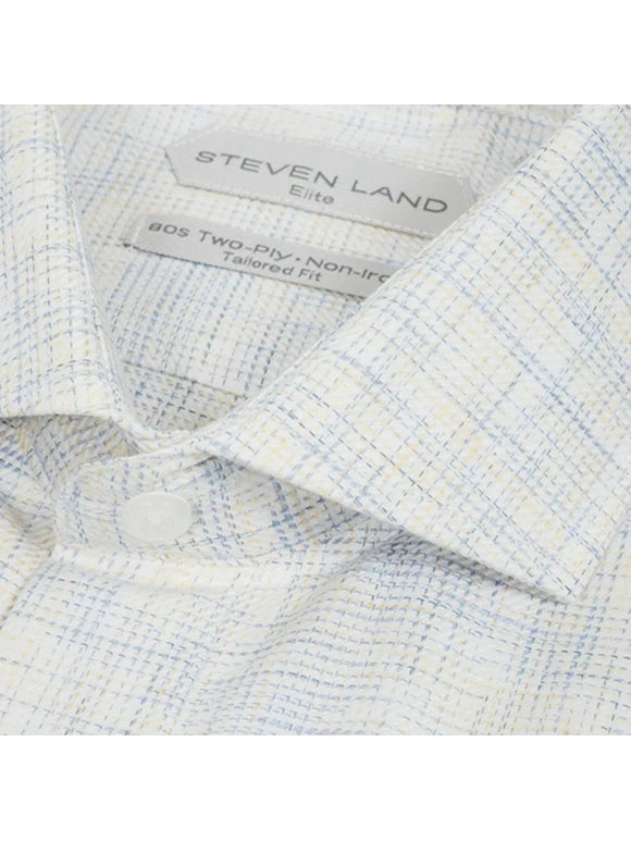 Steven Land Mens Classic Fit Yellow & Blue 100% Cotton French Cuff Dress Shirt