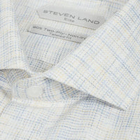 Thumbnail for Steven Land Mens Classic Fit Yellow & Blue 100% Cotton French Cuff Dress Shirt