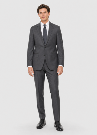 Baroni Couture Mens Charcoal Textured Half Canvassed Notch Lapel Classic Fit 2-Button Wool Suit  - 50R