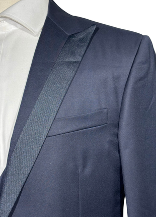Corneliani Mens Solid Navy Fully-Canvassed Peak Lapel Slim Fit 3-Piece Wool Tuxedo - 42R