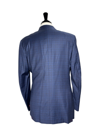Isaia Mens Blue Windowpane Notch Lapel Classic Fit 2-Button Wool Suit - 44L