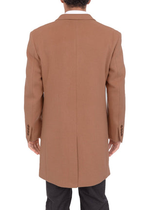 Mens Camel Tan 3/4 Length Double Breasted Wool Cashmere Overcoat Car Coat