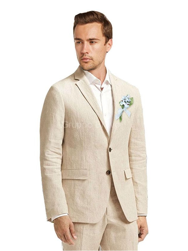 Label E Men's Solid Tan Classic Fit 100% Linen Suit