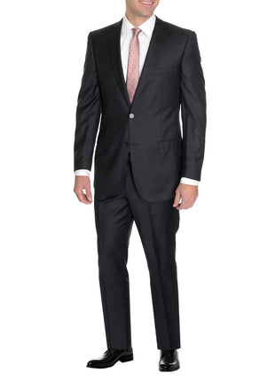 Label E Mens Black Classic Fit 100% Super 150s Wool 2 Piece Suit