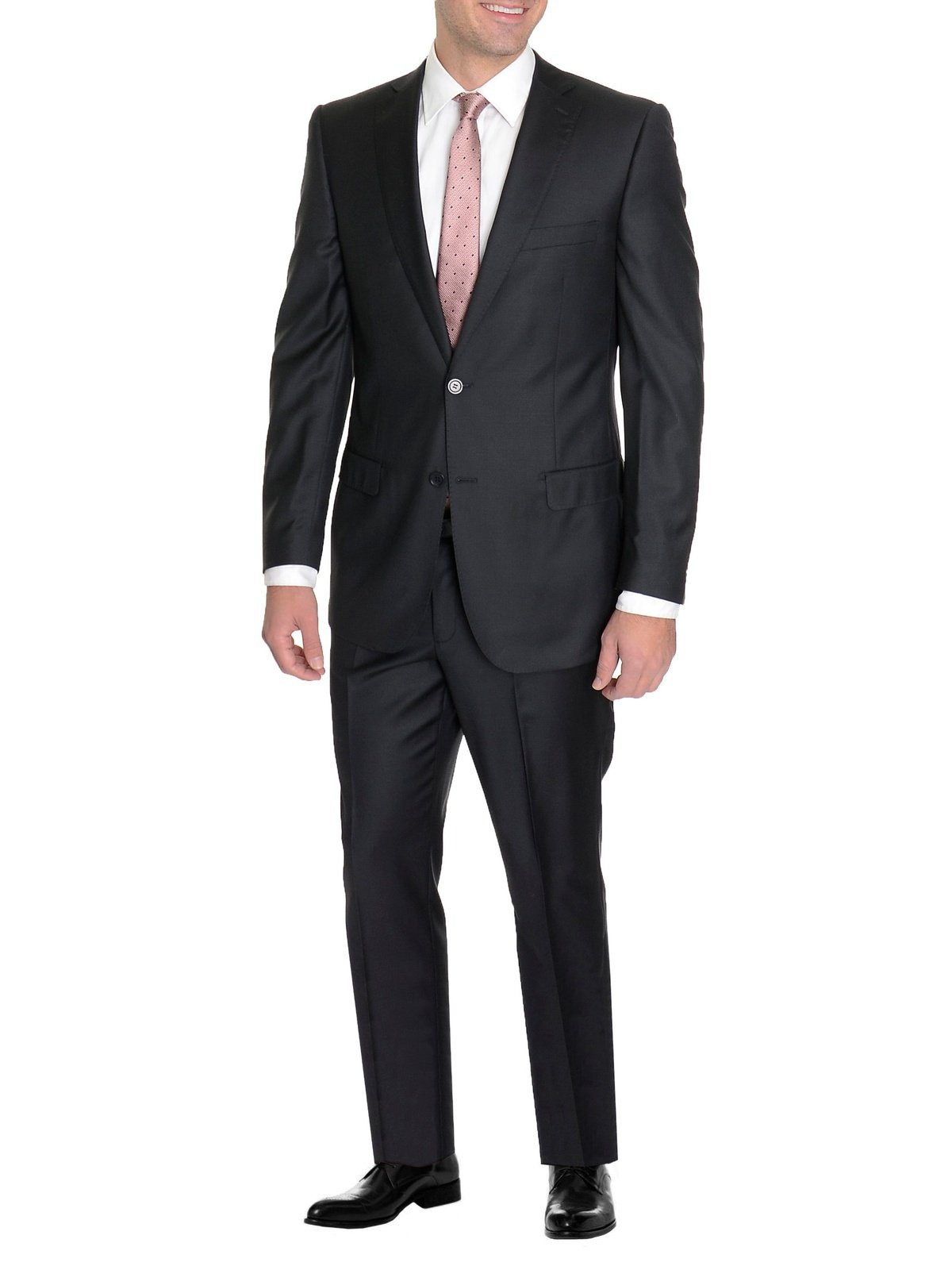 Label E Mens Black Classic Fit 100% Super 150s Wool 2 Piece Suit