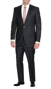 Thumbnail for Mens Solid Black Regular Fit 100% Super 150s Wool Suit