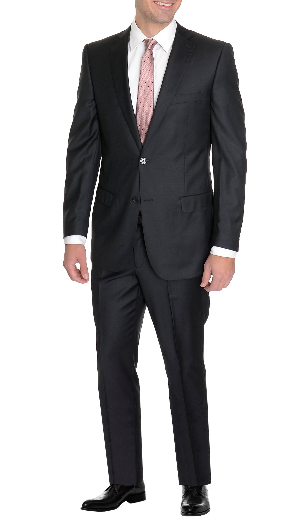 Mens Solid Black Regular Fit 100% Super 150s Wool Suit