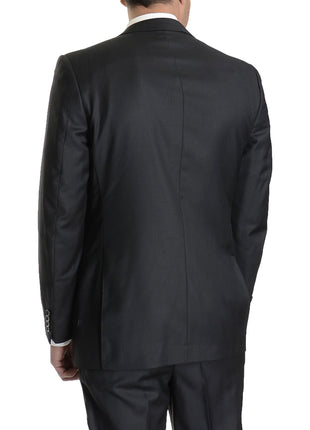 Label E Mens Black Classic Fit 100% Super 150s Wool 2 Piece Suit
