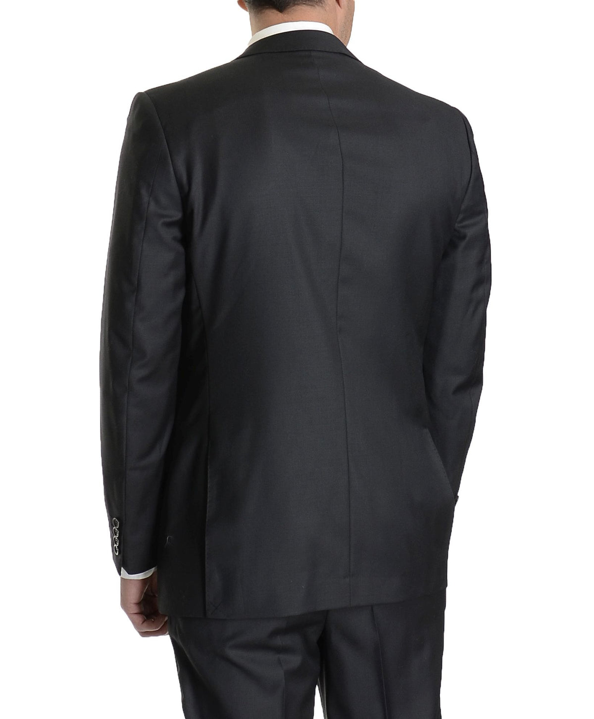 Mens Solid Black Regular Fit 100% Super 150s Wool Suit