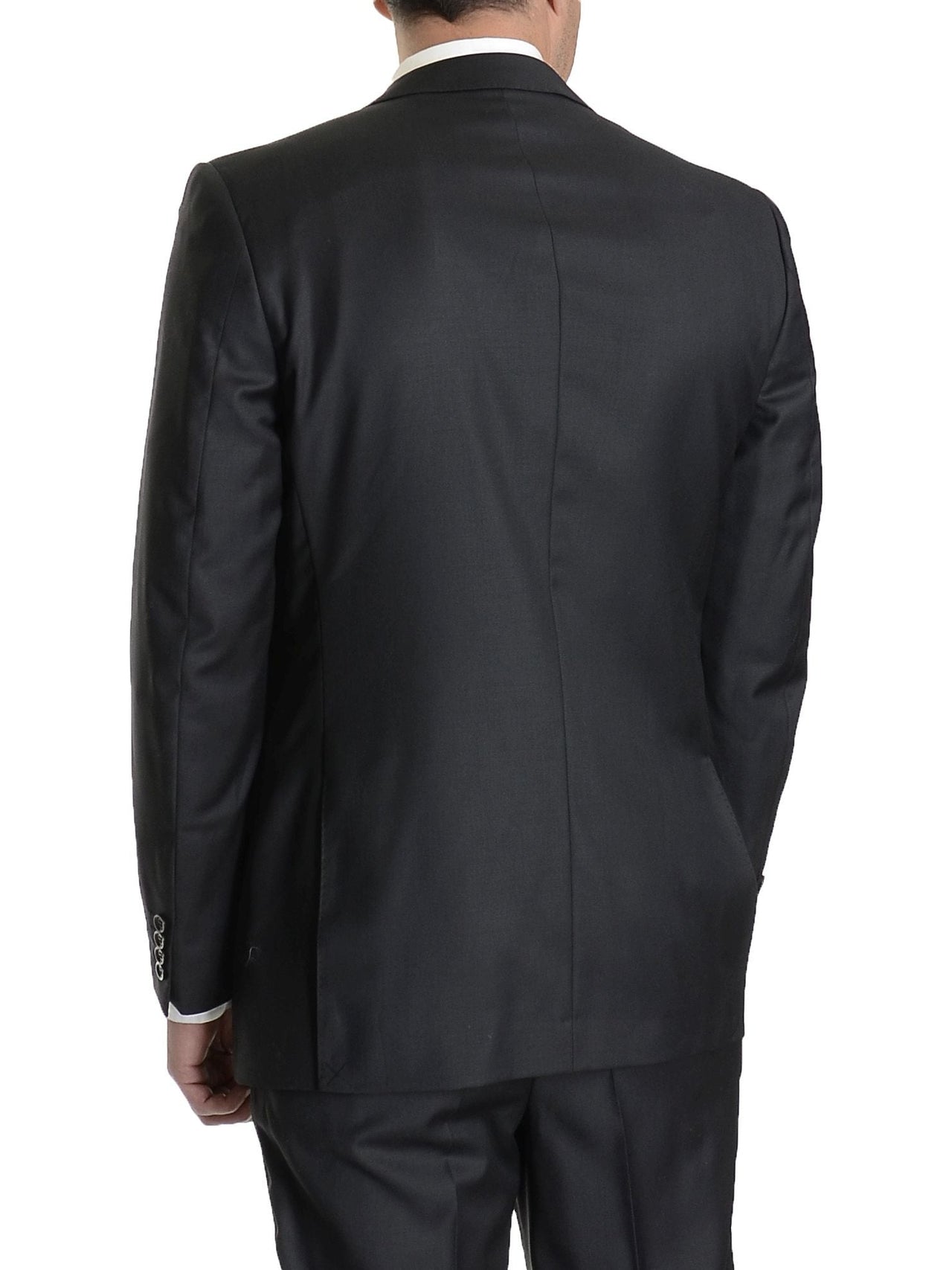 Label E Mens Black Classic Fit 100% Super 150s Wool 2 Piece Suit