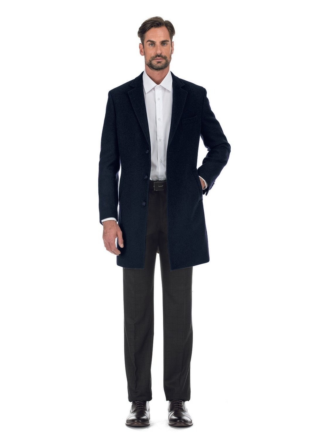 English Laundry Wool Blend Breasted Navy Top Coat