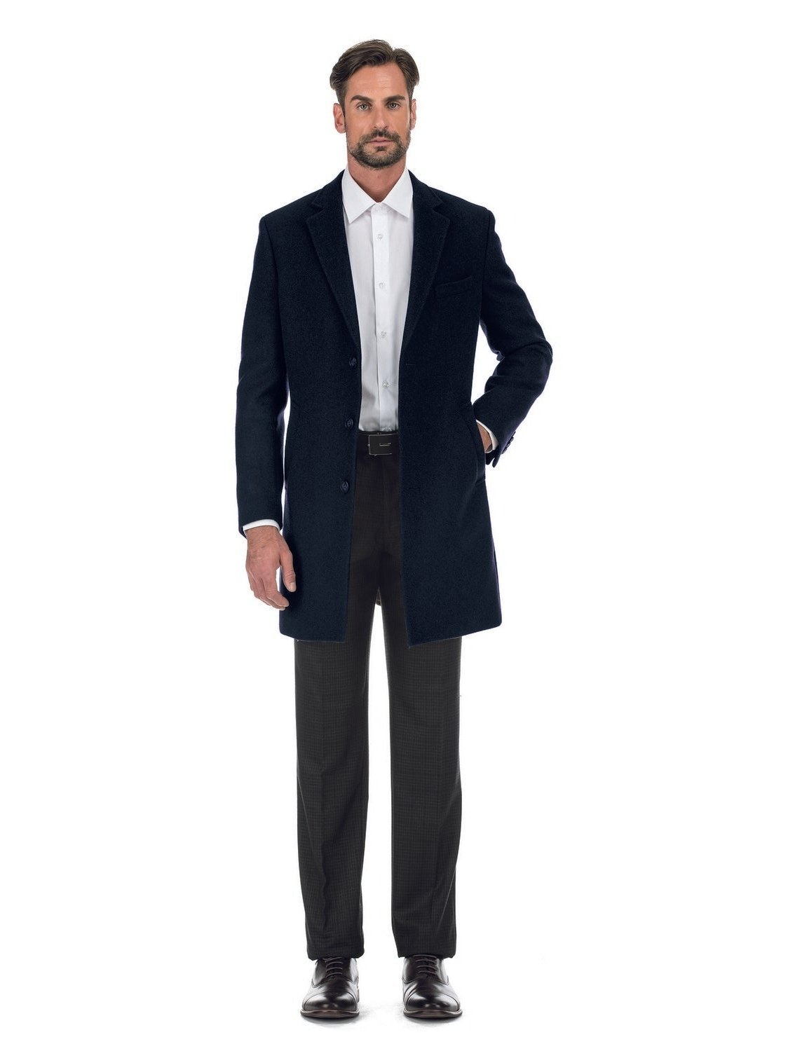 Raphael Wool Blend Breasted Navy Top Coat