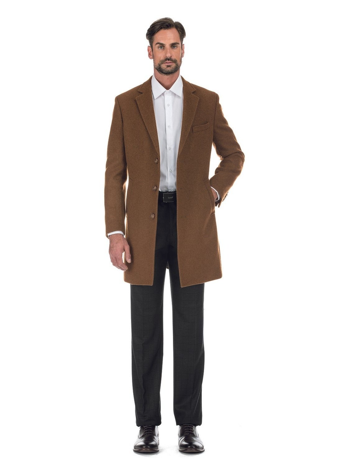 English Laundry Wool Blend Breasted Camel Top Coat