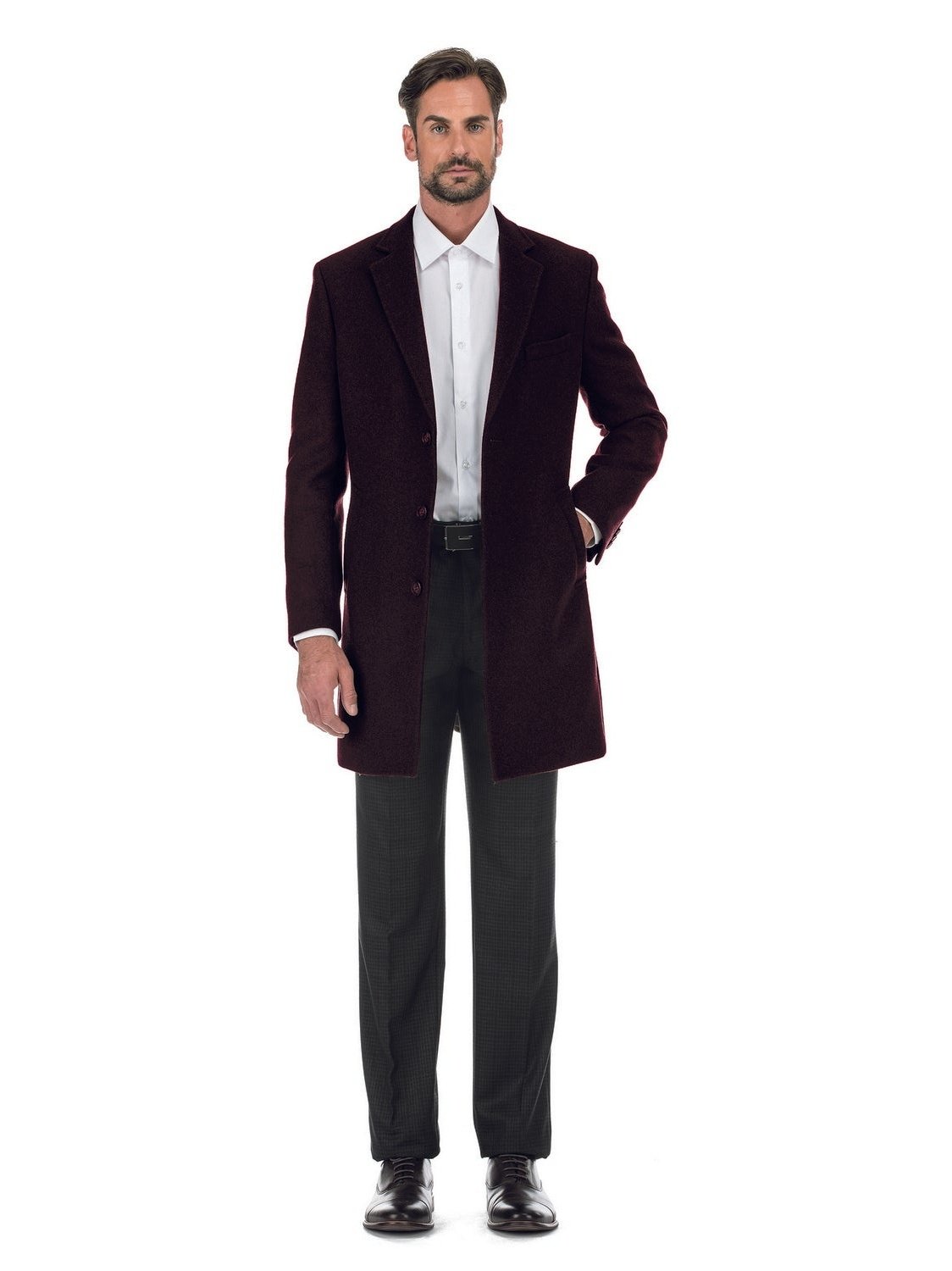 English Laundry Wool Blend Breasted Burgundy Top Coat