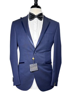 Corneliani Mens Solid Navy Fully-Canvassed Peak Lapel Slim Fit 3-Piece Wool Tuxedo Suit - 38R