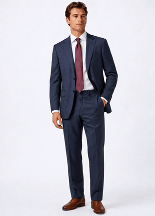 Ermenegildo Zegna Trofeo Mens Blue Textured Peak Lapel Slim Fit 2-Button Wool Mohair Suit - 40L