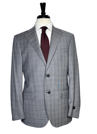 Corneliani Mens Gray Glen Plaid Fully-Canvassed Notch Lapels Classic Fit 2 Button Wool Suit - 40R
