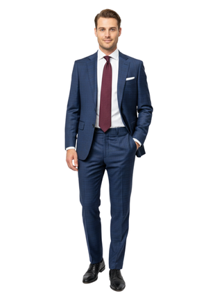 Isaia Mens Blue Windowpane Notch Lapel Classic Fit 2-Button Wool Suit - 44L