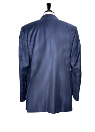Isaia Mens Navy Pinstripe Fully-Canvassed Notch Lapel Slim Fit 2-Button Wool Suit - 44L