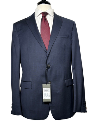 Z Zegna Mens Blue Windowpane Notch Lapel Classic Fit 2-Button Wool Suit - 42R