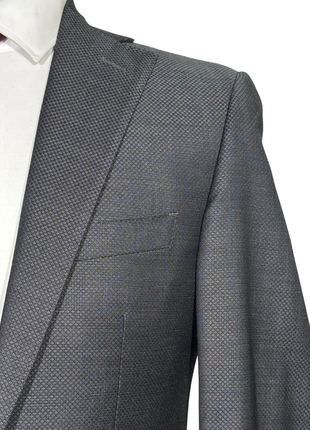 Sample Production Gray & Black Diamond Weave Notch Lapel Classic Fit 2-Button Wool Suit - 36R