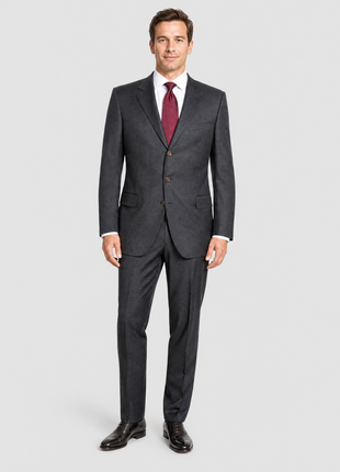 Sartoria Partenopea Mens Solid Charcoal Notch Lapel Classic Fit 3-button Wool Suit - 46R