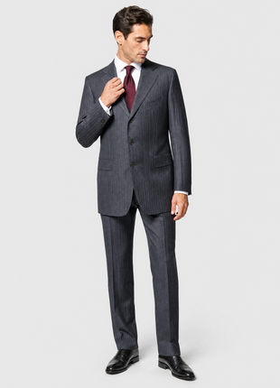 Sartoria Partenopea Mens Gray Pinstripe Notch Lapel Slim Fit 3-button Wool Suit - 44R