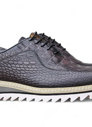 Carrucci Mens Gray Alligator Embossed Leather Derby Shoes