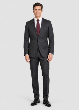 Hugo Boss Mens Charcoal Herringbone Notch Lapel Classic Fit 2-Button Silk Suit - 40R