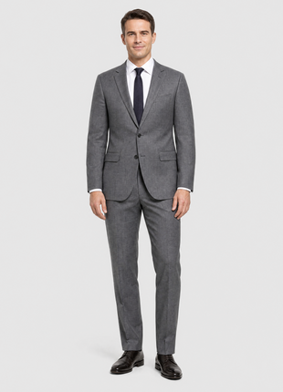 Hugo Boss Mens Gray Crosshatch Textured Notch Lapels Slim Fit 2-Button Wool Suit - 40R