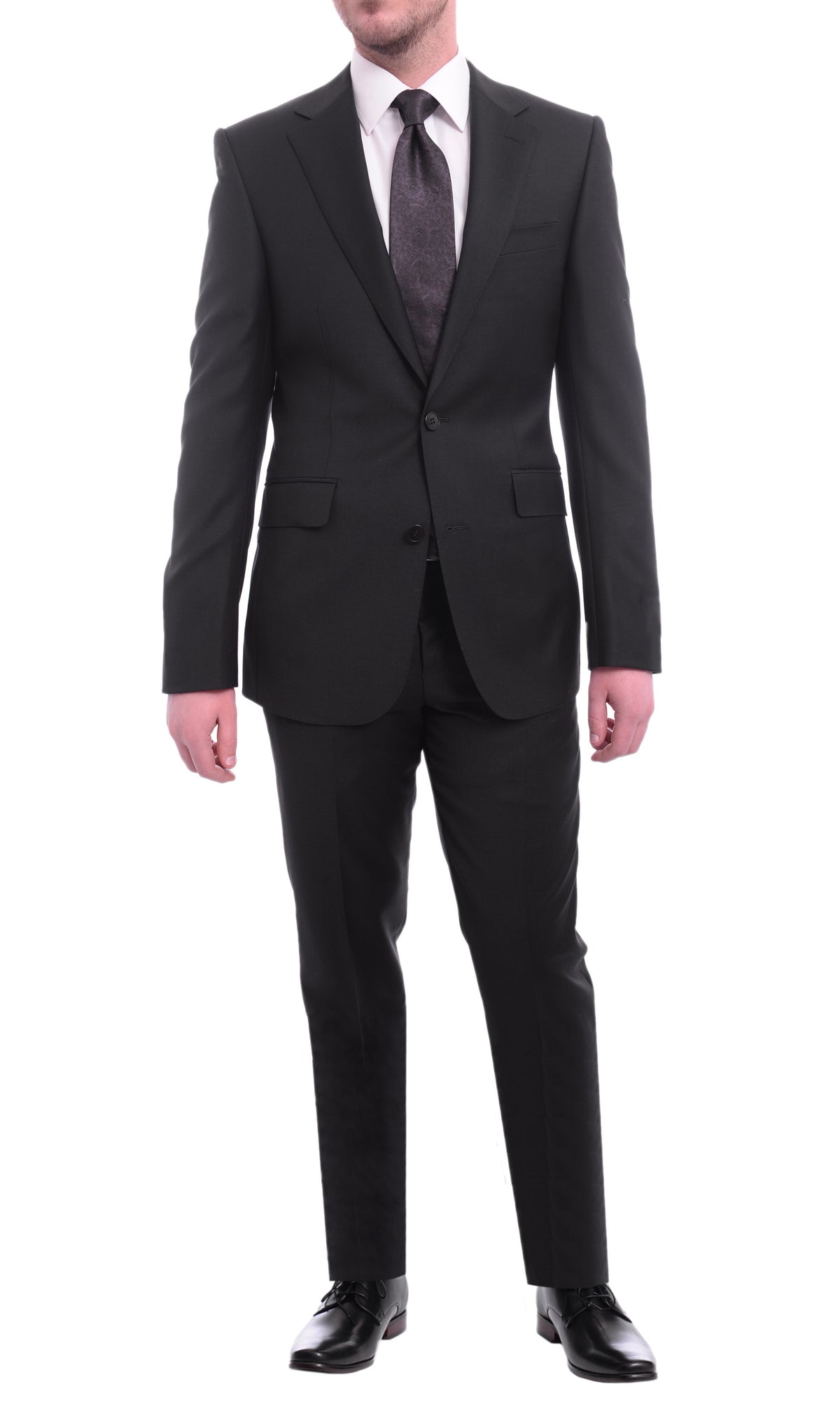 Blujacket Mens Solid Black Wool Cashmere Regular Fit 2-piece Suit
