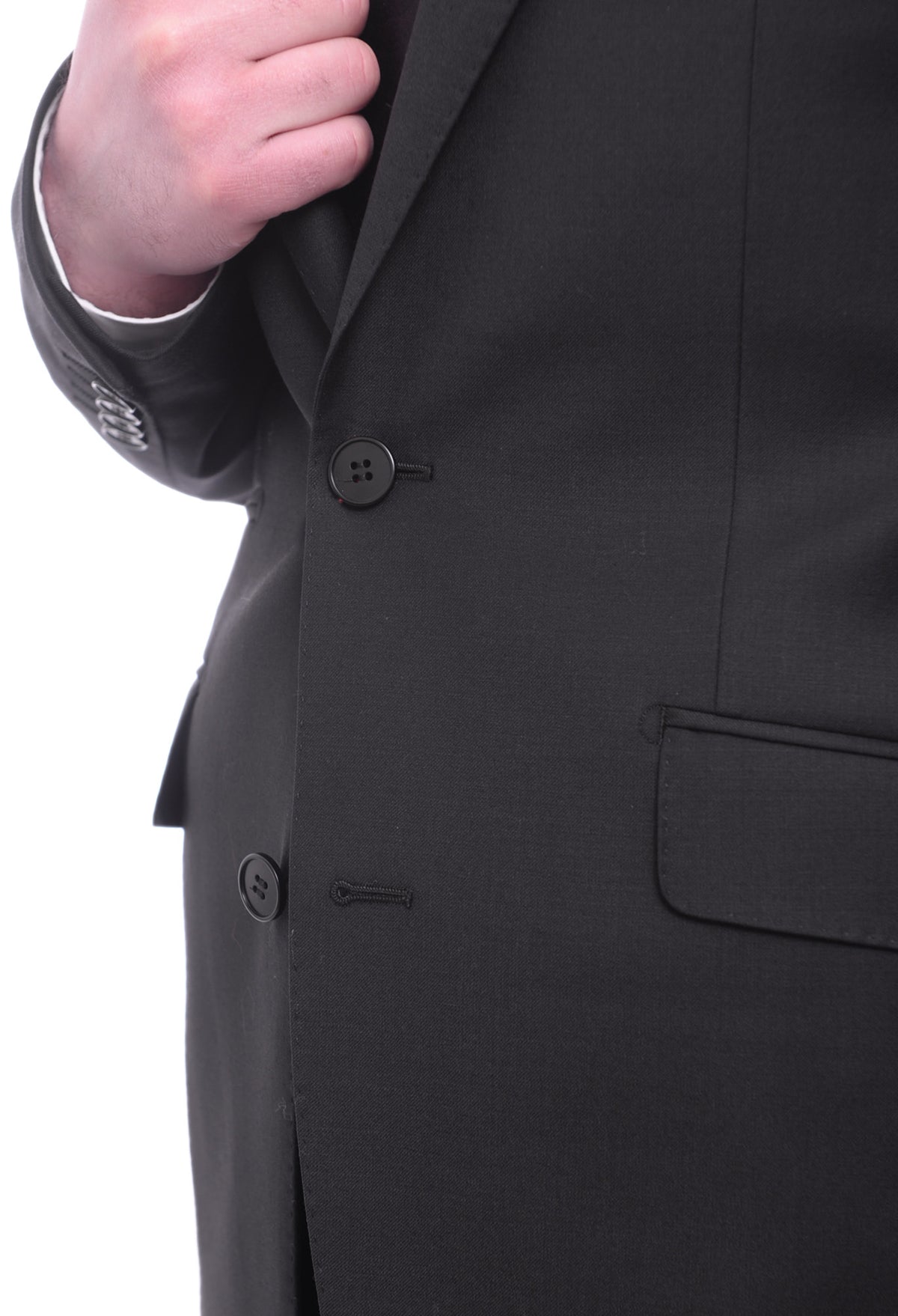 Blujacket Mens Solid Black Wool Cashmere Blend Trim Fit 2 Piece Suit