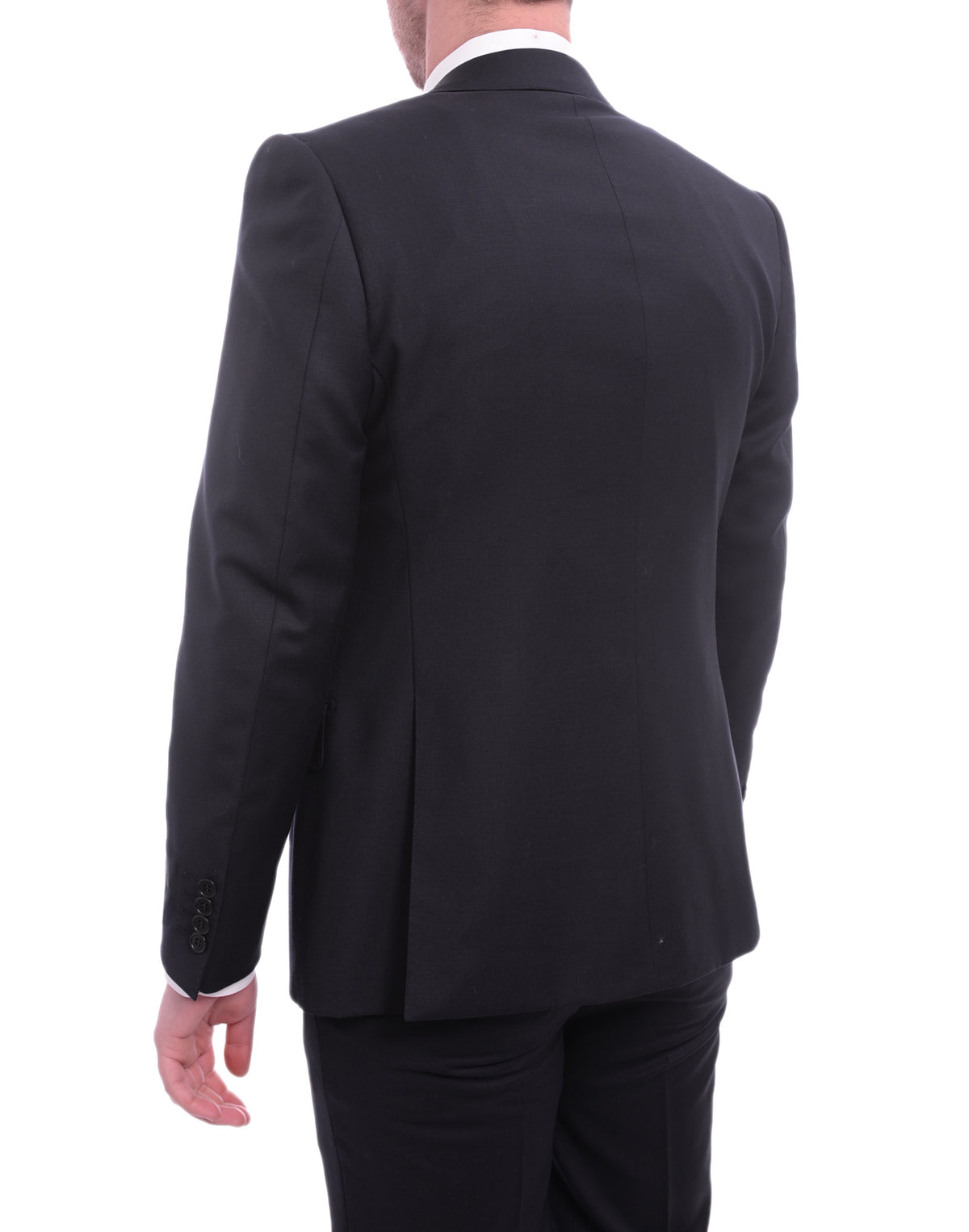 Blujacket Mens Solid Black 100% Wool Trim Fit 2-Piece Suit