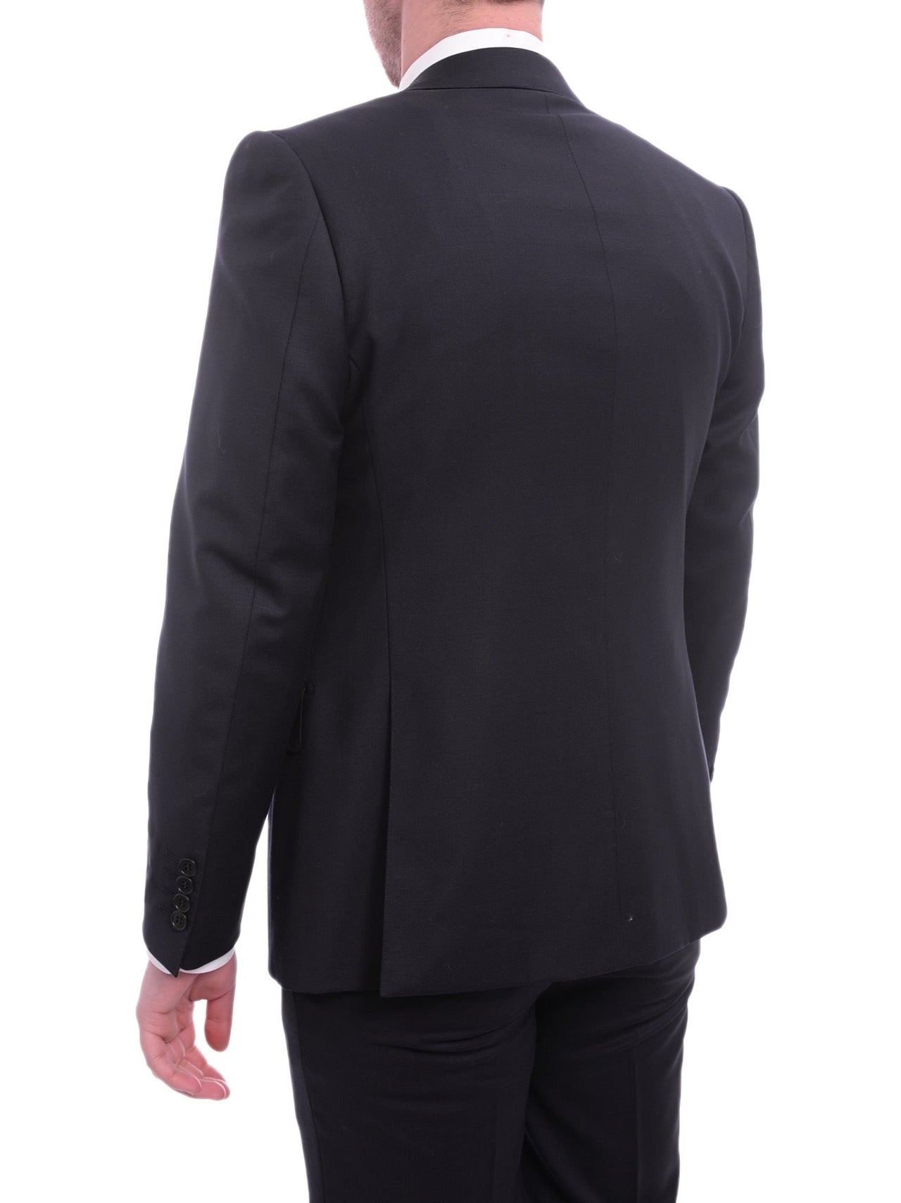 Blujacket Traje de 2 piezas con ribete de lana 100% negro sólido para hombre