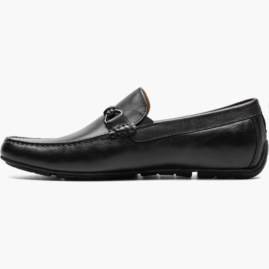 Florsheim Mens Talladega Solid Black Slip-on Moc Toe Bit Loafer Dress Shoes