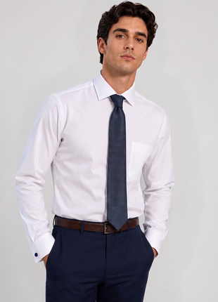 Christopher Morris Solid White Classic Fit Cotton Spread Collar Non-Iron French Cuff Dress Shirt