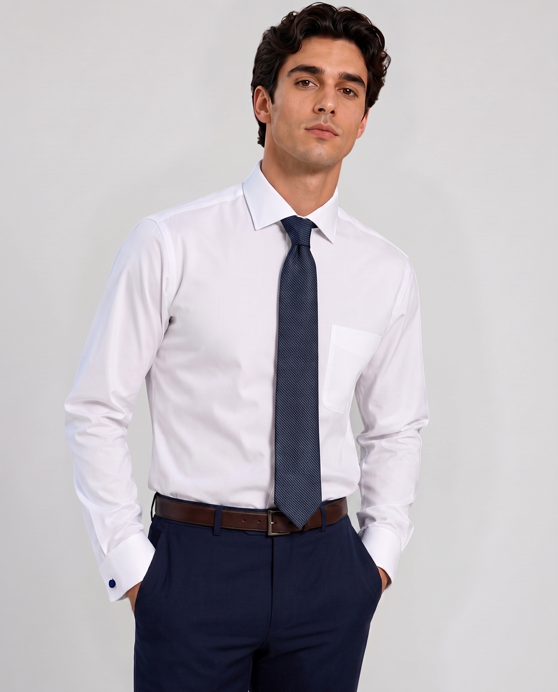 Christopher Morris Solid White Classic Fit Cotton Spread Collar Non-Iron French Cuff Dress Shirt, 19 / 36/37