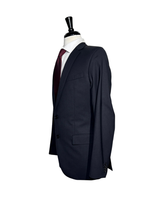 Hugo Boss Mens Solid Black Notch Lapels Slim Fit Stretch 2 Button Wool Suit - 40L