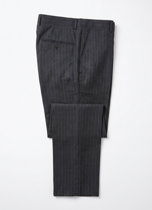 Mazara Mens Dark Gray with Navy Pinstripe Slim Fit Peak Lapel Wool 3-Piece Suit