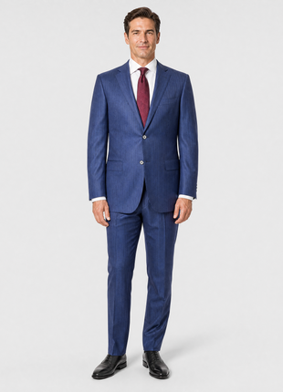 Corneliani Mens Blue Pinstripe Fully-Canvassed Notch Lapels Classic Fit 2 Button Wool Suit - 44L