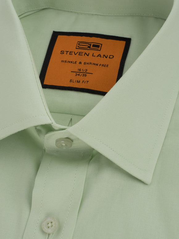 Steven Land Mens Solid Light Green Spread Collar Wrinkle Free 100% Cotton Dress Shirt