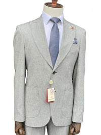 Thumbnail for Romaster Mens Slim Fit Gray Linen Blend 2 Piece Suit With Peak Lapels