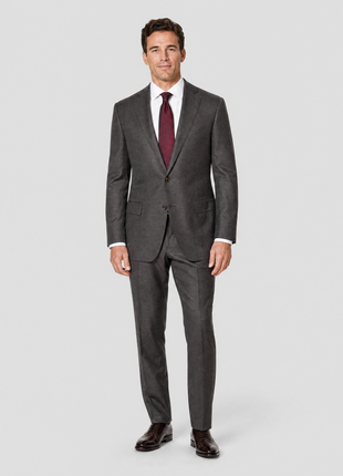 Ermenegildo Zegna Mens Gray Houndstooth Fully-Canvassed Notch Lapel Classic Fit 2-Button Linen Blend Suit - 44R