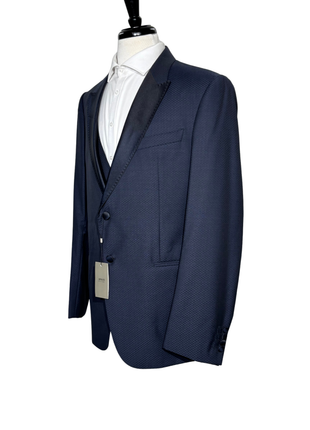 Armani Collezioni M Line Navy Micro-Check Slim Fit Peak Lapel 3-Piece Wool Tuxedo - 44R