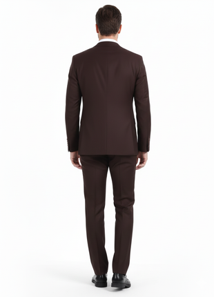 Di'nucci Slim Fit Burgundy Textured Peak Lapel Wool Blend Suit - The Suit Depot