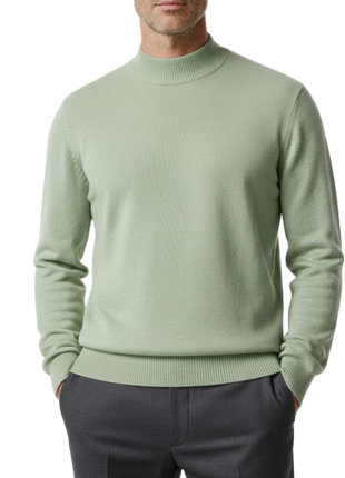 Solid Sage Green Pullover Cotton Blend Mock Neck Sweater