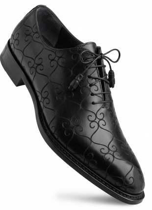 Mezlan Tribeca Black Laser Print Calfskin Oxford Dress Shoes