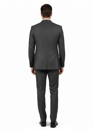 Di'nucci Slim Fit Gray With Light Blue Stripe Double Breasted Suit