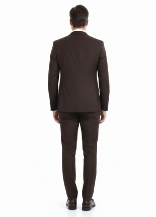 Di'nucci Slim Fit Solid Chocolate Brown Peak Lapel Wool Blend Suit