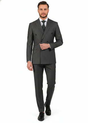 Di'nucci Slim Fit Gray With Light Blue Stripe Double Breasted Suit